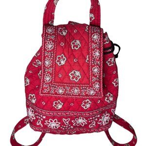Vera Bradley Vintage Red Bandana Mini Backpack Cotton with Drawstring